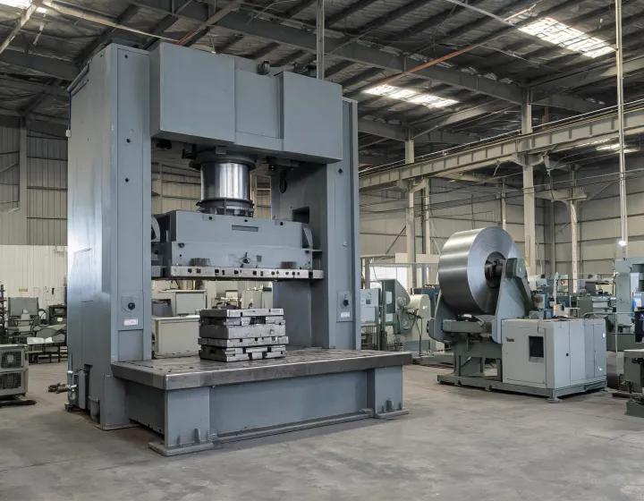 Gap-frame metal stamping press with die on the bolster